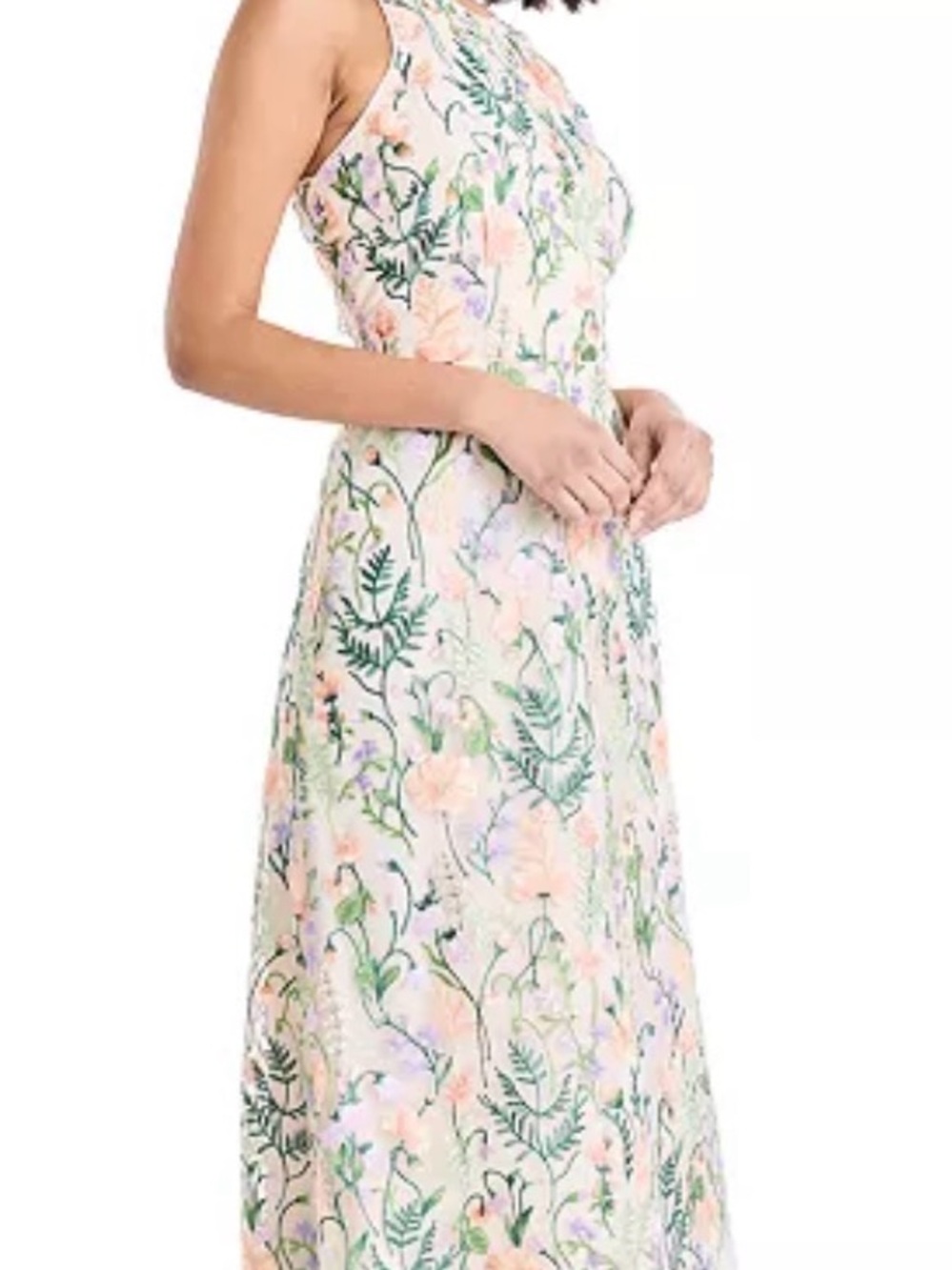 New Without Tags Maggy London Embroidered Flower Halter Midi Dress Size 10